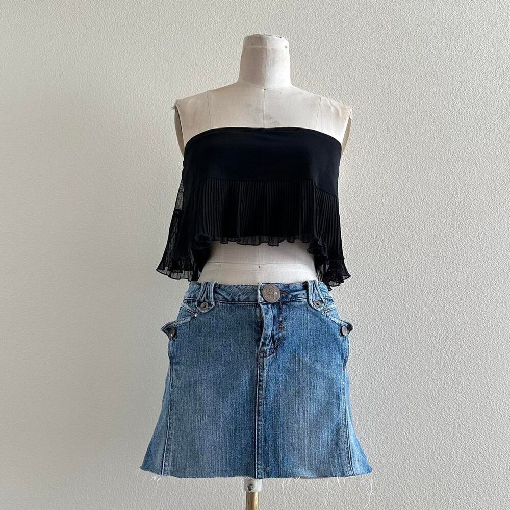 handmade black mesh micro pleated strapless top - Picture 1 of 4